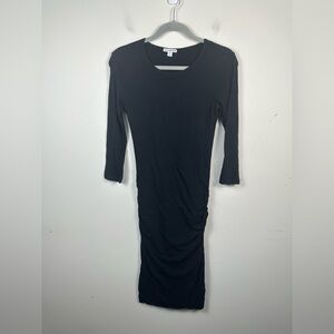 James Perse Long Sleeve Ruched Body-Con‎ Dress Size 3/Large Black